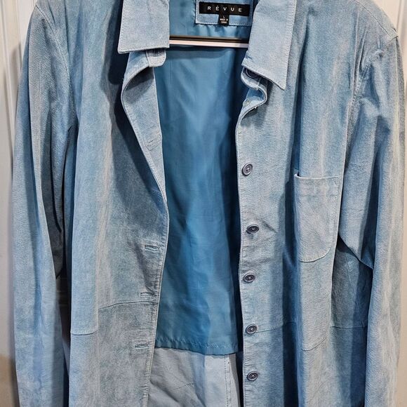Tops - Y2k Women's Sky Blue Button Down 100% Suede Leather Shirt. Preowned Obviosly .